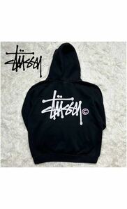 1円 極美品 Stussy ストゥーシー L バックプリント スウェットパーカー ブラック 黒色 裏起毛 ストリート ブランド メンズ プルパーカー