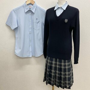 U309/S988 (中古) 大阪府 貝塚高校 女子制服5点 /M/11/W69/セーター/シャツ/夏スカート/夏冬/KANKO/長袖/半袖/水色/チェック柄/卒業生品/