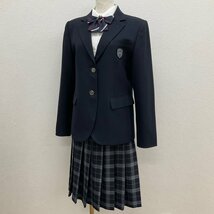 U279/S1012(中古)東京都 板橋区立中台中学校 女子制服4点 /165A/W63/ブレザー/冬スカート/リボン/紺/チェック柄/VARSITYMATE/学生服/卒業生_画像1