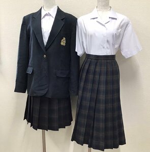 O374/(中古)兵庫県 播磨南高校 女子制服5点 /160B/LL/W72/ブレザー/ブラウス/スカート/深緑/チェック柄/SHIMOKAWA/夏服/冬服/学生服