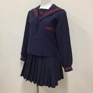 O335/(中古)兵庫県 稲美北中学校 女子制服2点 /M程度/W66/セーラー/冬スカート/稲美制服組合/NIKKE/紺/赤ライン/中学校/高校/学生服