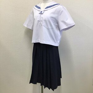 O341 (中古) 兵庫県 別府中学校 セーラー服 上下セット /旧制服/13/W62/丈61/青3本ライン/しもかわ/半袖/夏服/制服/高校/女子学生/学生服