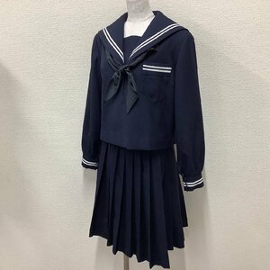 I265/Y(中古)静岡県 富士中学校 女子制服3点 /M～L/W63/冬セーラー/冬スカート/スカーフ/十一屋/紺/白2本ライン/黒/中学/高校/女子/学生服