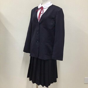 O398/(中古) 女子制服4点 /校名不明/大きめ/175A/KL/W72/イートン型ブレザー/ブラウス/スカート/紐リボン/紺/赤/KANKO/中学校/高校/学生服