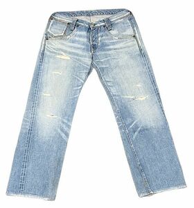 日本製 2006AW リーバイスレッド LEVI'S RED 2900 ストレートデニム ダメージ加工 リッキーコフ 表記W32L32 実寸W82L77 [l-0868]