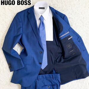 定価20万超 ヒューゴボス × 伊 TRABALDO TOGNA【洒脱な英国調】HUGO BOSS super120 スーツ 46 M位 上質ヴァージンウール 青系 ブルー