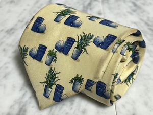 699円～ Yves Saint Laurent サンローラン ネクタイ イエロー系 植木鉢 総柄