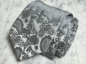 未使用 699円～ グレー系 ペイズリー柄 総柄 微光沢 オシャレ Silk100％