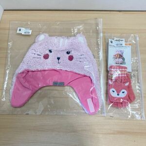  unused [ flap Jack Kids ] protection against cold for hat fleece hat Kids cat light pink reversible 2 -years old -4 -years old / gloves pink 2 point set (1-3)