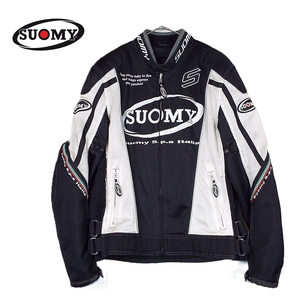 【バイク男子】SUOMY（スオーミー）メッシュ プロテクター バイクウエアジャケット Lサイズ ブラック・ホワイト黒白 メンズ古着 ツーリング
