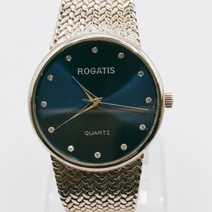 #9【レトロ】ROGATIS ロガティス 腕時計 クウォーツ 3針 青文字盤 ラインストーン シルバー基調 時計 とけい アクセサリー ヴィンテージ の画像1
