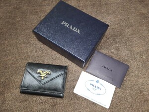 ■PRADA プラダ コンパクトウォレット 三つ折り財布＆ギャラ付■美品レザー ウォレット 