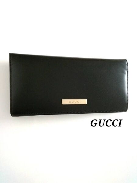 GUCCI グッチ レザー ロゴプレート 長財布