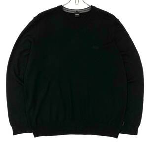 HUGO BOSS(ヒューゴボス)Vネック ニットセーター 刺繍ロゴ ウール100% メンズXXL ブラック