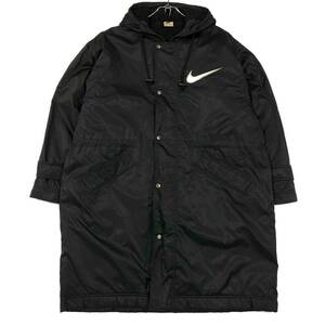 90’s NIKE(ナイキ)白タグ ベンチコート 裏ボア ビッグスウッシュ メンズL ブラック