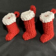 小さなクリスマス用靴下　飾り　オーナメント　クリスマスツリー　オーナメント tiny cute crochet ornament christmas stocking set o 3_画像3