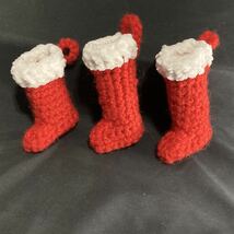 小さなクリスマス用靴下　飾り　オーナメント　クリスマスツリー　オーナメント tiny cute crochet ornament christmas stocking set o 3_画像2