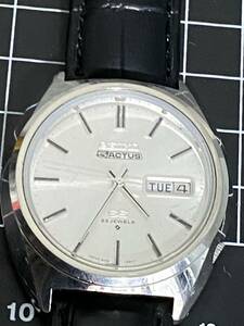 セイコー腕時計　　SEIKO 5 FIVE ACTUS SS 23JEWELS 自動巻き　デイ&デイト　黒ベルト　中古稼働品　リユウズによるカレンダー送りは未確認