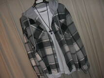 パーカー長袖チェックシャツ（黒×白×グレー）XL・チカーノ・ローライダー・ギャングスタ・HIPHOP・メキスタイル_画像1