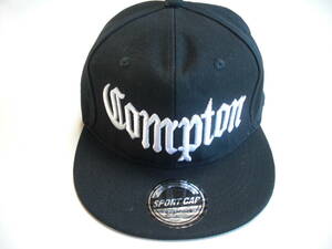 コンプトン「Compton」刺しゅうキャップ（黒）ギャングスタ・チカーノ・ローライダー・HIPHOP・送料全国￥３００