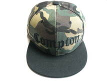 コンプトン迷彩「Compton」刺しゅうキャップ（黒×迷彩）ギャングスタ・チカーノ・ローライダー・HIPHOP・送料全国￥３００_画像1