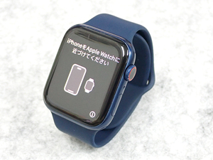 ★【中古】Apple Watch Series6 Cellularモデル 44mm ブルーアルミニウムケース と ディープネイビースポーツバンド M09A3J/A(NZ410-3)