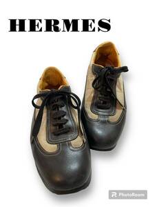 rrkk2290 HERMES キャンバス レザー スニーカー MEN'S エルメス サイズ41 /26cm相当 