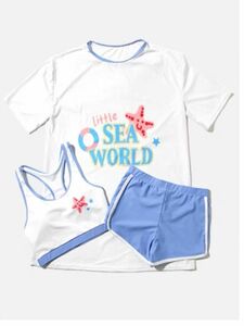 水着 セパレート水着 女の子 子供 カバーアップシャツ付き キュロット 3点セット　160