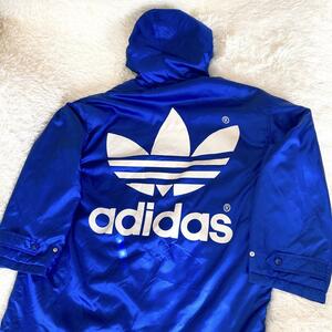 レア品　90S adidas アディダス　デサント製　中綿ジャケット　ベンチコート　青　ブルー　デカトレフォイルロゴ 裏起毛　XL　ビッグサイズ