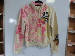 T【3す-42】【60サイズ】▲Ed Hardy エド・ハーディー 長袖パーカ フルジップ タトゥーデザイン Sサイズ