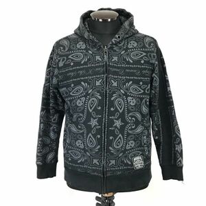 ラスケー/RUSS-K★総柄/スウェットパーカー/ジップアップ【メンズM/チャコールグレー/gray系】Jackets/Jumpers/Parkers◆BH413