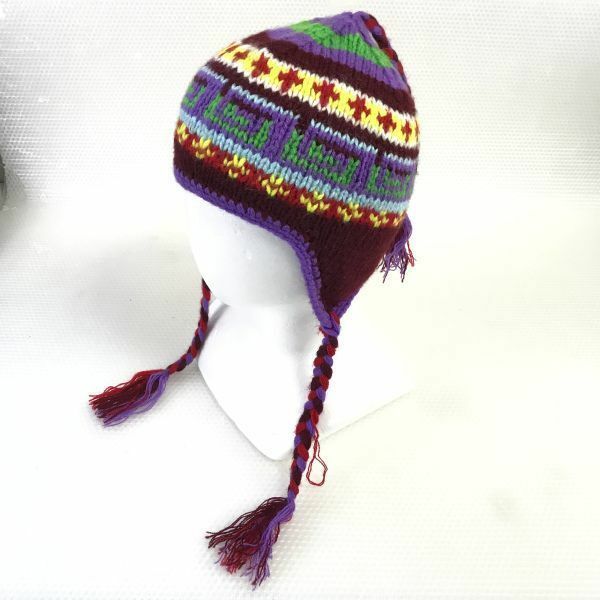 ハンドメイド★ニット帽【サイズフリー/マルチカラー/総柄】knit/hat/cap◆BG962