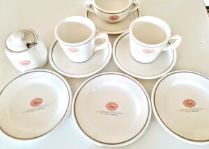  Mister Donut mug & saucer 2 point soup cup & saucer sugar pot & spoon . plate 3 sheets tableware set rare retro 