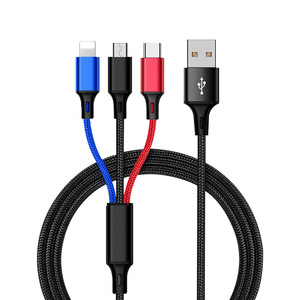  free shipping 3in1 charge cable type-c charge cable USB Type C Micro USB cable iPhone android type-c same time supply of electricity possible many model correspondence 1.2m 3 color 