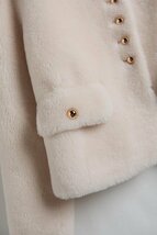 新品暖かいレディース100％ウールコート毛皮ジャケットノーカラー白S_画像6
