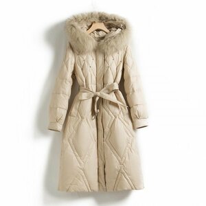  new goods warm lady's 90% down coat biju- fox fur jacket beige M