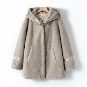 新品暖かいレディースミンクコート毛皮ジャケットゆったりグレーL
