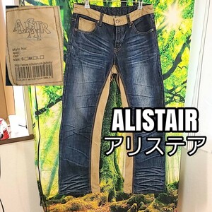 良品 ALISTAIR アリステア 濃紺 ダメージ 切り替え デニムパンツ ジーンズ Gパン デニム パンツ ストレート ヴィンテージ加工