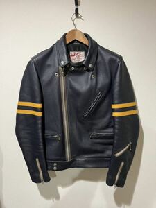 美品　ADDICT CLOTHES AD-03CS D BLUE × YELLOW 38 KIP LEATHER アディクトクローズダブルライダース　ルイス　富山店オープン記念　