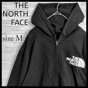 【人気】THE NORTH FACE ノースフェイス☆パイルロゴ付パーカー　M　ブラック 黒　刺繍ロゴ　フルジップ　フーディ