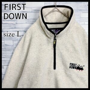 【人気】FIRST DOWN ファーストダウン☆刺繍ロゴ付フリースジャケット　L　ビッグシルエット　ハーフジップ　アイボリー