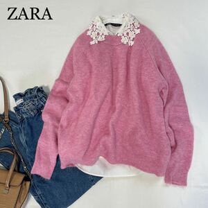 ZARA 冬大人可愛いスタイル　ウールアルパカブレンド　ピンクカラー　薄手ニットセーター　サイズM ザラ♪ 
