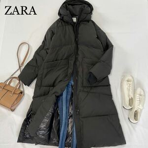 ZARA 美品　冬大人素敵スタイル　暖かパフ中綿入りロングコート　アウター 黒 フード収納　サイズL ザラ♪ 