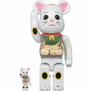 新品未開封 BE@RBRICK 招き猫 小判 白メッキ 100％ & 400％ 干支 辰 100％ セット ベアブリック メディコムトイ MEDICOM TOY