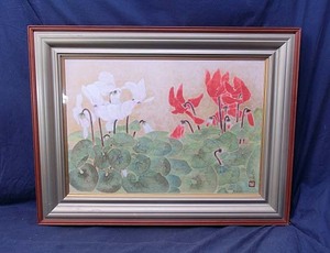 Art hand Auction 492841 日本画 松本高明 作 仮題｢花｣(画家)静物画･三重県出身, 絵画, 日本画, 花鳥, 鳥獣