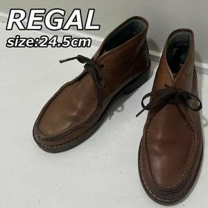 size:24.5cm【REGAL】リーガル レザー チロリアンシューズ モックトゥ チャッカ ブーツ 茶 ブラウン JC46