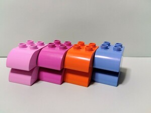 レゴデュプロ 2×3　カーブブロック 8個セット　ピンク、濃いピンク、橙色、ライトブルー　各2個　パーツ 特殊ブロック 