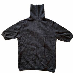 タートルネック半袖セーター/杢グレー