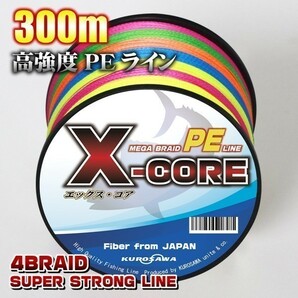 高強度PEライン★３号40lb・300m巻き 5色マルチカラー！ X-CORE シーバス 投げ釣り ジギング 船 ルアー エギング タイラバの画像1