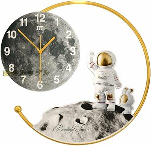 壁掛け時計 掛け時計 宇宙飛行士 金属 ウォールクロック 発光 常夜灯 モダン シンプル 連続秒針 静音 装飾時計 クラスルーム 47x50cm